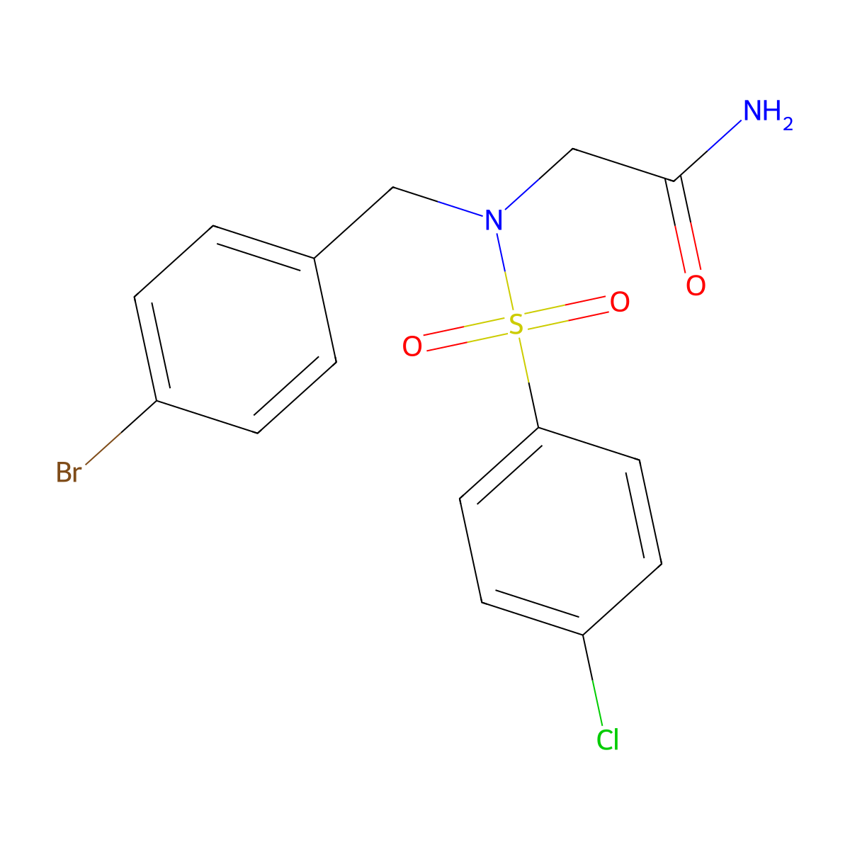 2-[(4-Bromophenyl)methyl-(4-chlorophenyl)sulfonylamino]acetamide molecular structure, CAS 499112-81-1