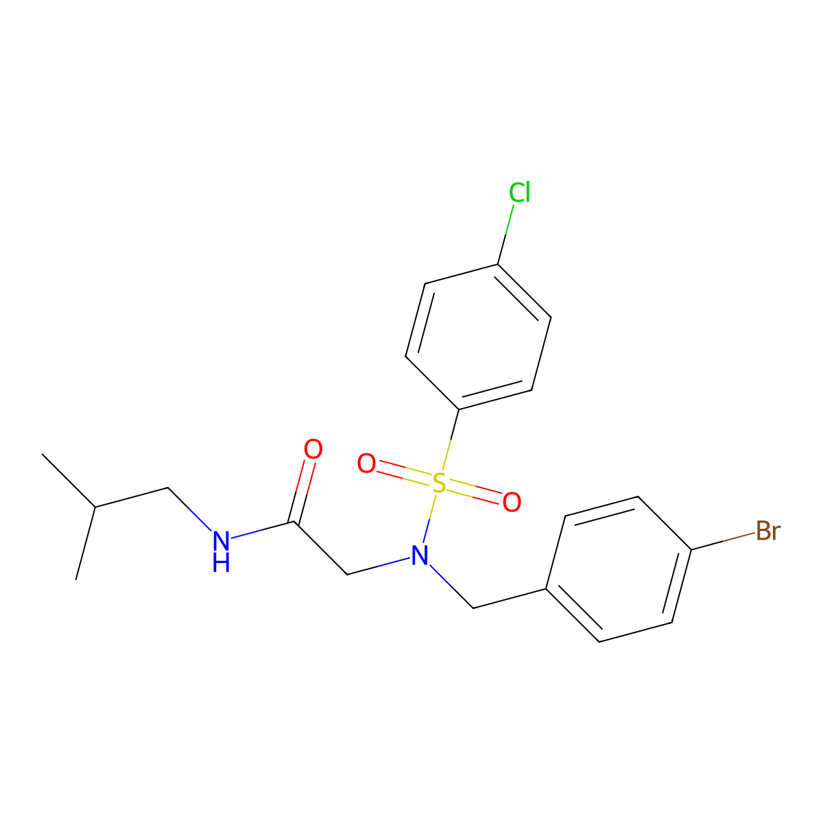 2-[(4-bromophenyl)methyl-(4-chlorophenyl)sulfonylamino]-N-(2-methylpropyl)acetamide molecular structure, CAS 499112-84-4