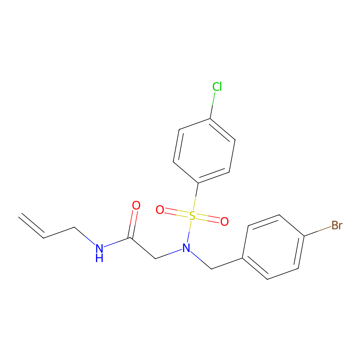 2-[(4-bromophenyl)methyl-(4-chlorophenyl)sulfonylamino]-N-prop-2-enylacetamide molecular structure, CAS 499112-86-6