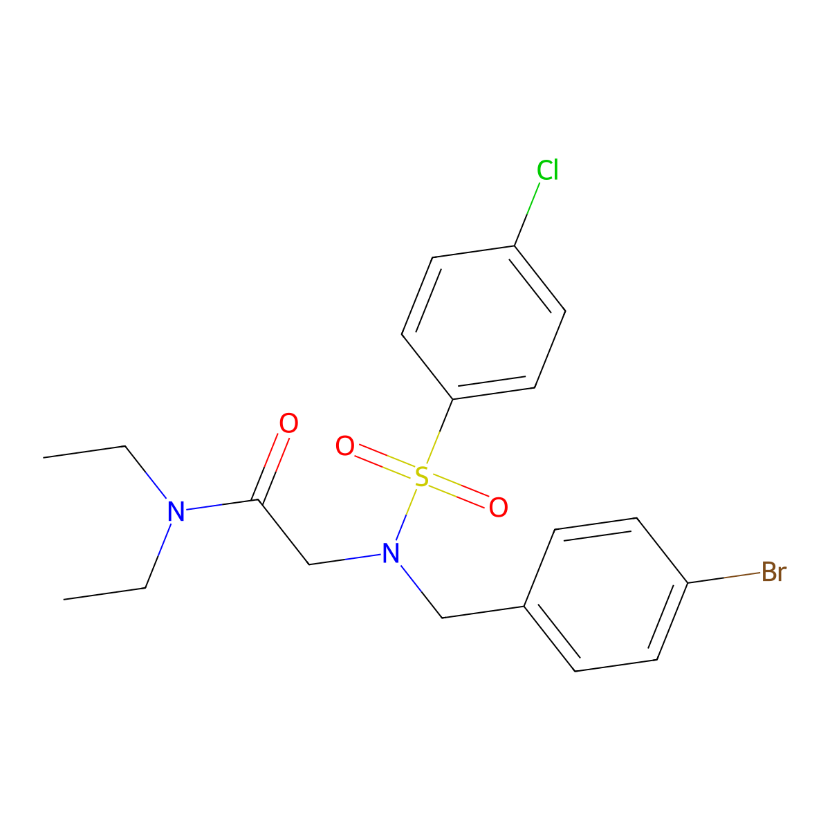 2-[(4-bromophenyl)methyl-(4-chlorophenyl)sulfonylamino]-N,N-diethylacetamide molecular structure, CAS 499112-88-8