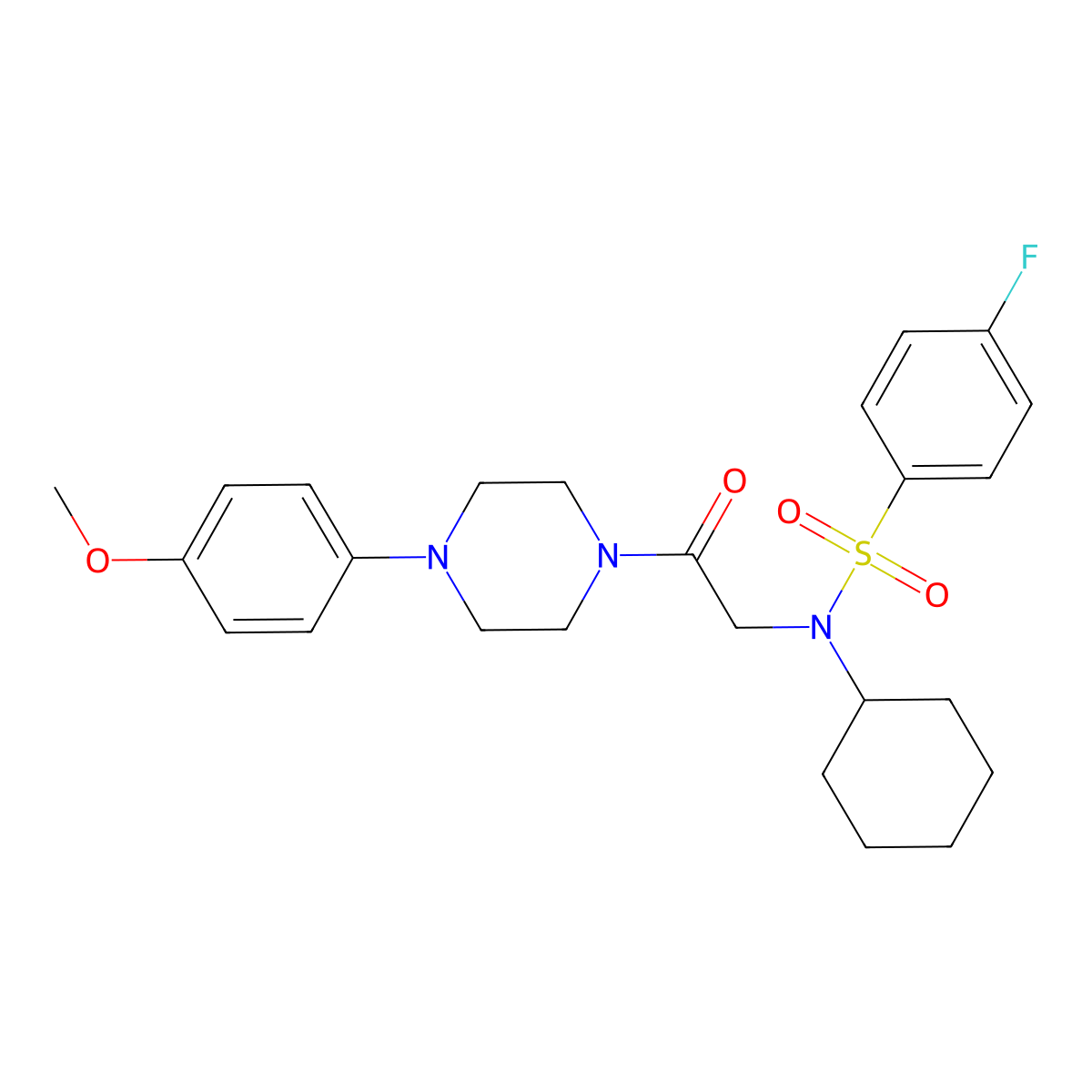 N-cyclohexyl-4-fluoro-N-{2-[4-(4-methoxyphenyl)piperazin-1-yl]-2-oxoethyl}benzenesulfonamide molecular structure, CAS 499113-13-2