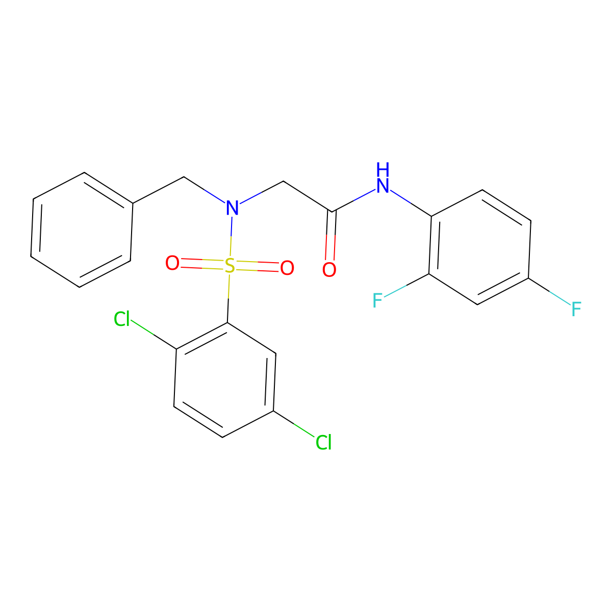 2-[benzyl-(2,5-dichlorophenyl)sulfonylamino]-N-(2,4-difluorophenyl)acetamide molecular structure, CAS 499113-14-3
