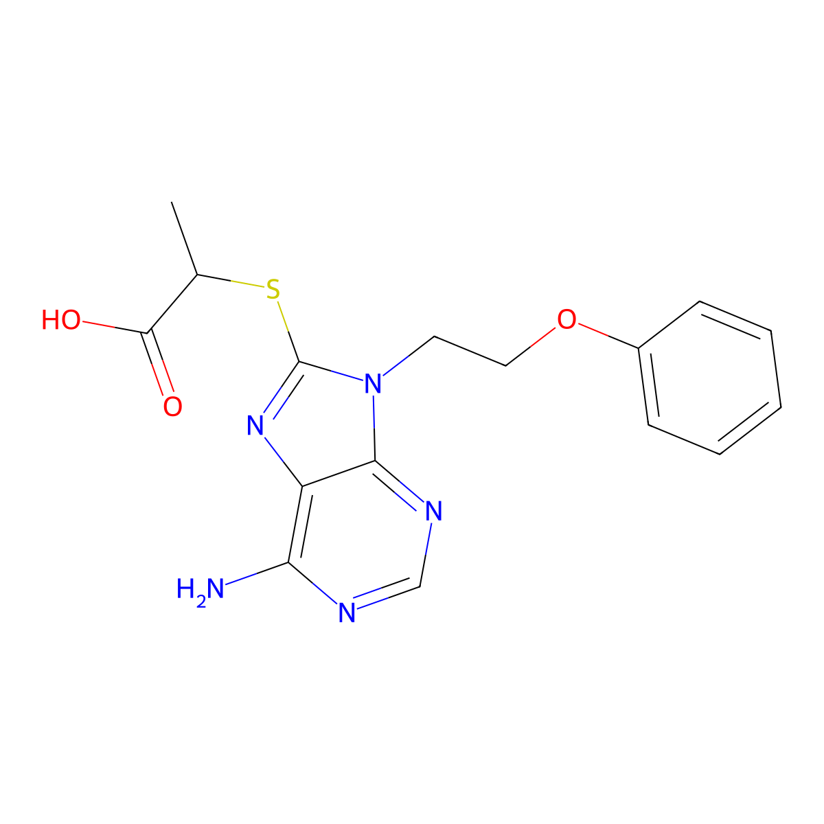2-{[6-Amino-9-(2-phenoxyethyl)-9H-purin-8-yl]-thio}propanoic acid molecular structure, CAS 499114-53-3