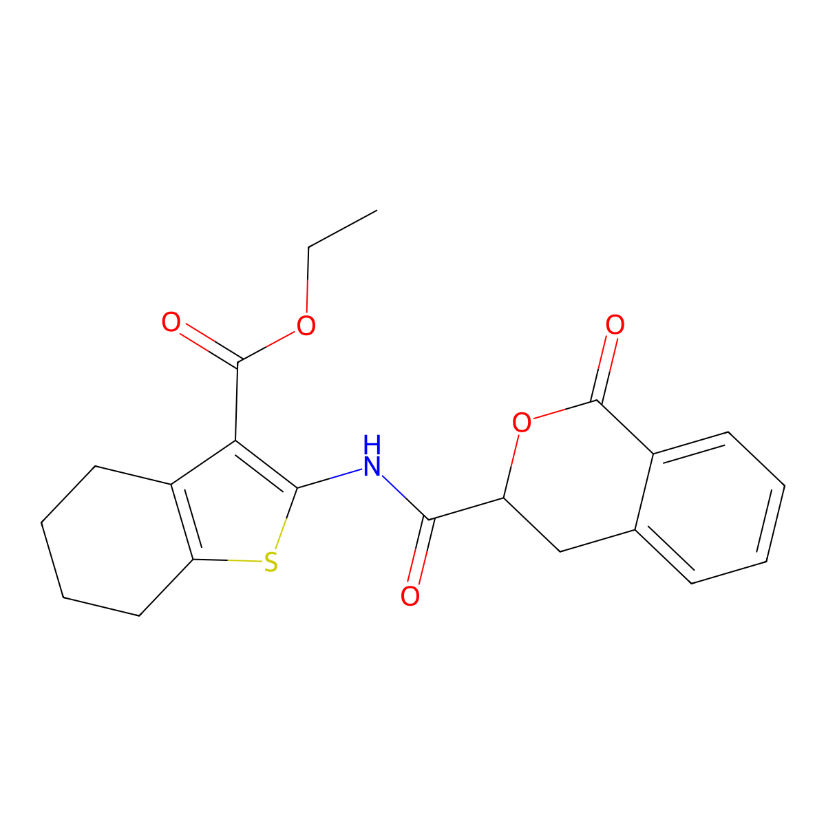 Ethyl 2-(1-oxoisochroman-3-carboxamido)-4,5,6,7-tetrahydrobenzo[b]thiophene-3-carboxylate molecular structure, CAS 499116-02-8