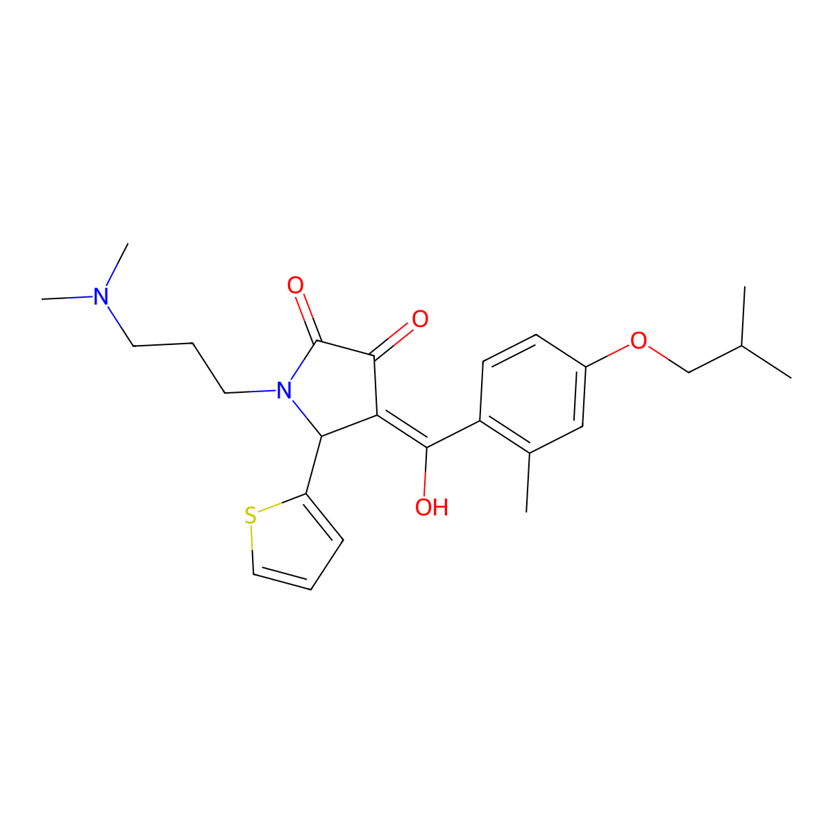 1-[3-(Dimethylamino)propyl]-4-[hydroxy-[2-methyl-4-(2-methylpropoxy)phenyl]methylidene]-5-thiophen-2-ylpyrrolidine-2,3-dione molecular structure, CAS 499116-18-6