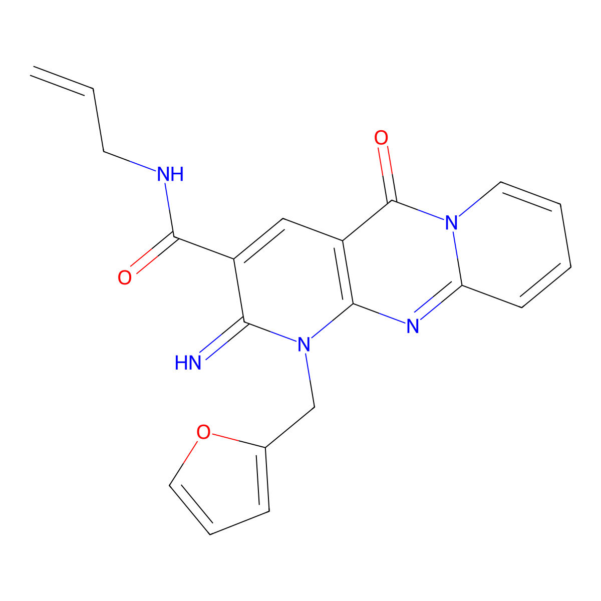 7-[(furan-2-yl)methyl]-6-imino-2-oxo-N-(prop-2-en-1-yl)-1,7,9-triazatricyclo[8.4.0.0^{3,8}]tetradeca-3(8),4,9,11,13-pentaene-5-carboxamide molecular structure, CAS 499116-69-7