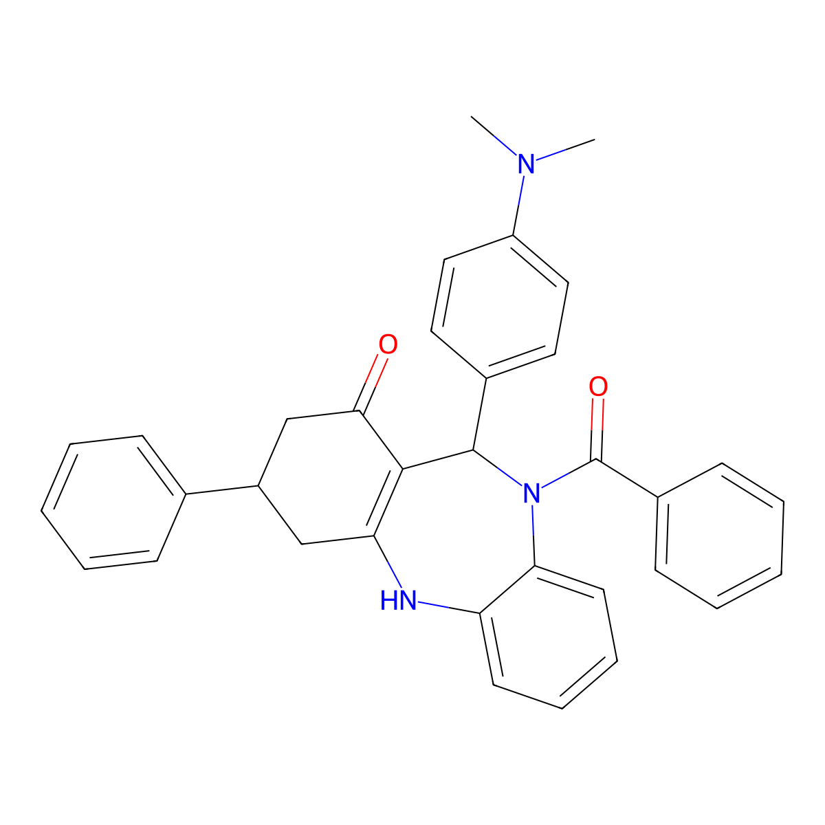 {11-[4-(dimethylamino)phenyl]-1-hydroxy-3-phenyl-2,3,4,11-tetrahydro-10H-dibenzo[b,e][1,4]diazepin-10-yl}(phenyl)methanone molecular structure, CAS 499116-77-7