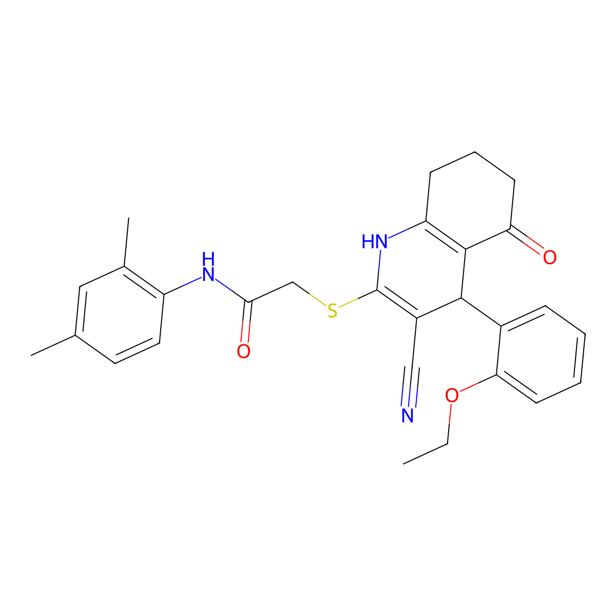 2-[[3-cyano-4-(2-ethoxyphenyl)-5-oxo-4,6,7,8-tetrahydro-1H-quinolin-2-yl]sulfanyl]-N-(2,4-dimethylphenyl)acetamide molecular structure, CAS 499117-01-0