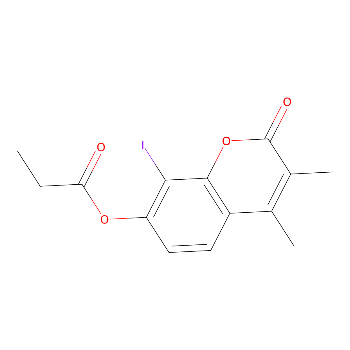 8-iodo-3,4-dimethyl-2-oxo-2H-chromen-7-yl propionate molecular structure, CAS 499117-23-6