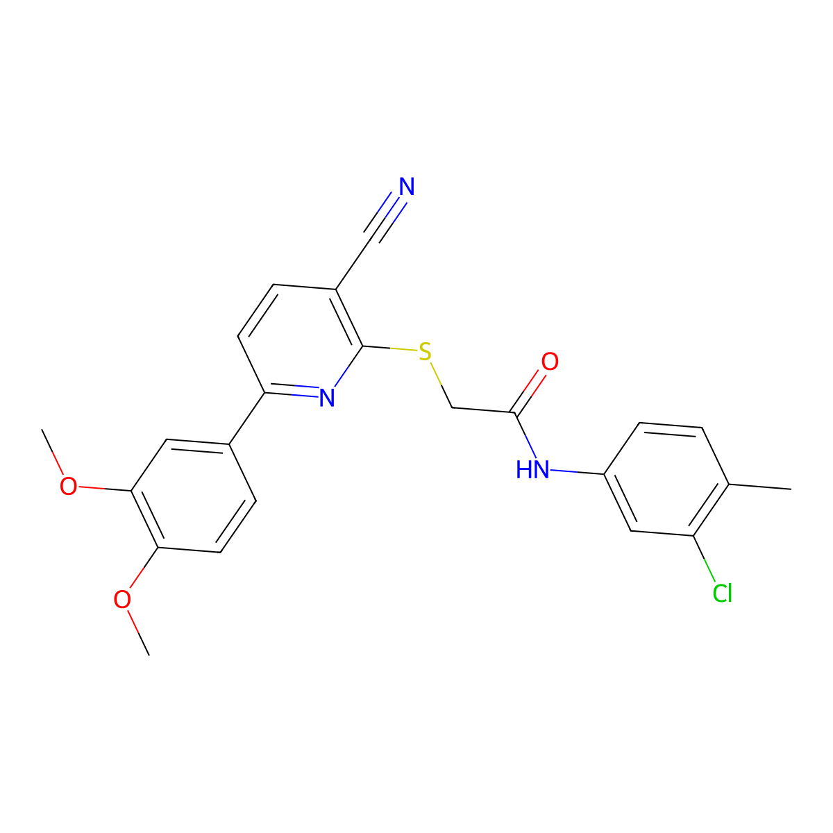 N-(3-chloro-4-methylphenyl)-2-[3-cyano-6-(3,4-dimethoxyphenyl)pyridin-2-yl]sulfanylacetamide molecular structure, CAS 499117-40-7