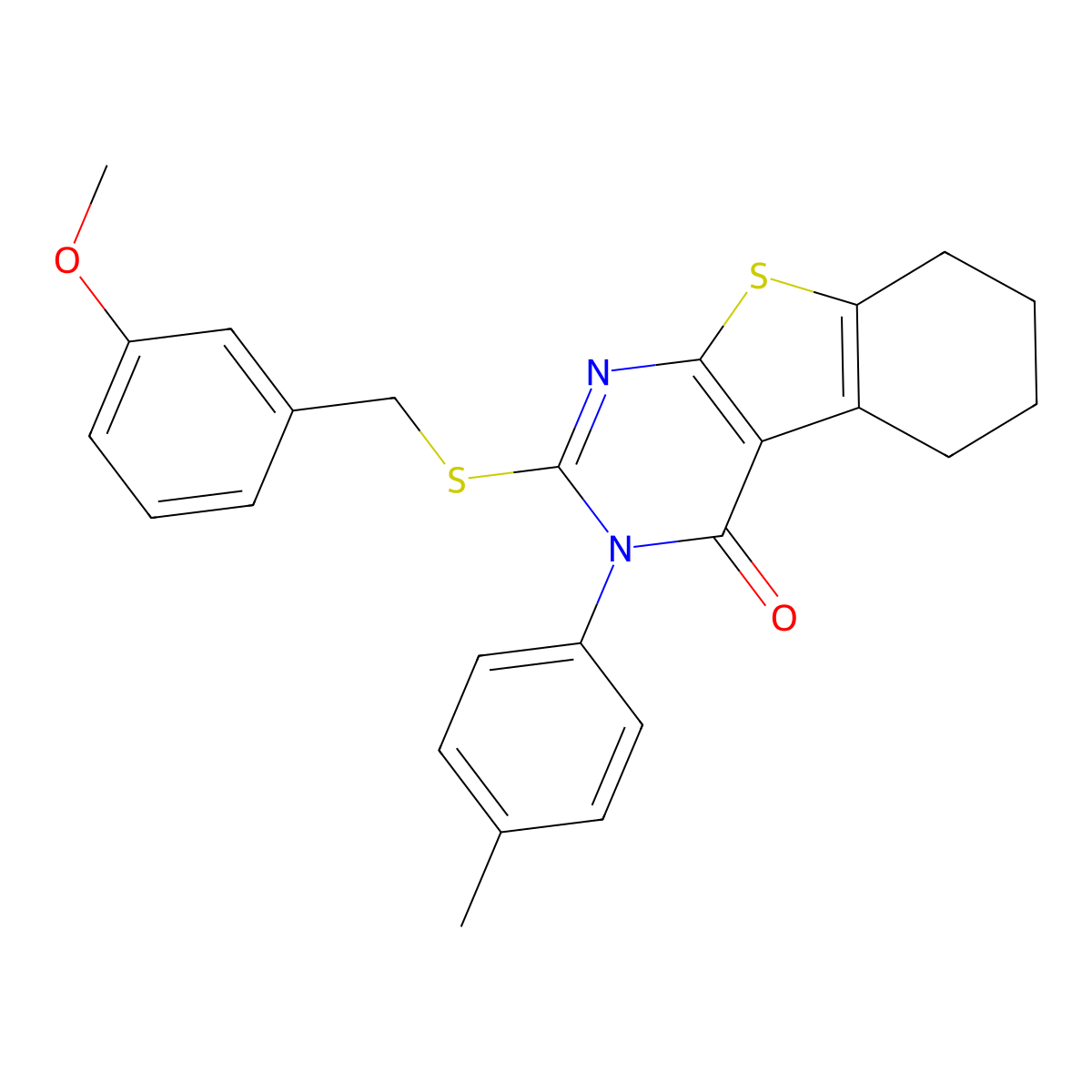 2-[(3-methoxybenzyl)sulfanyl]-3-(4-methylphenyl)-5,6,7,8-tetrahydro[1]benzothieno[2,3-d]pyrimidin-4(3H)-one molecular structure, CAS 499124-08-2