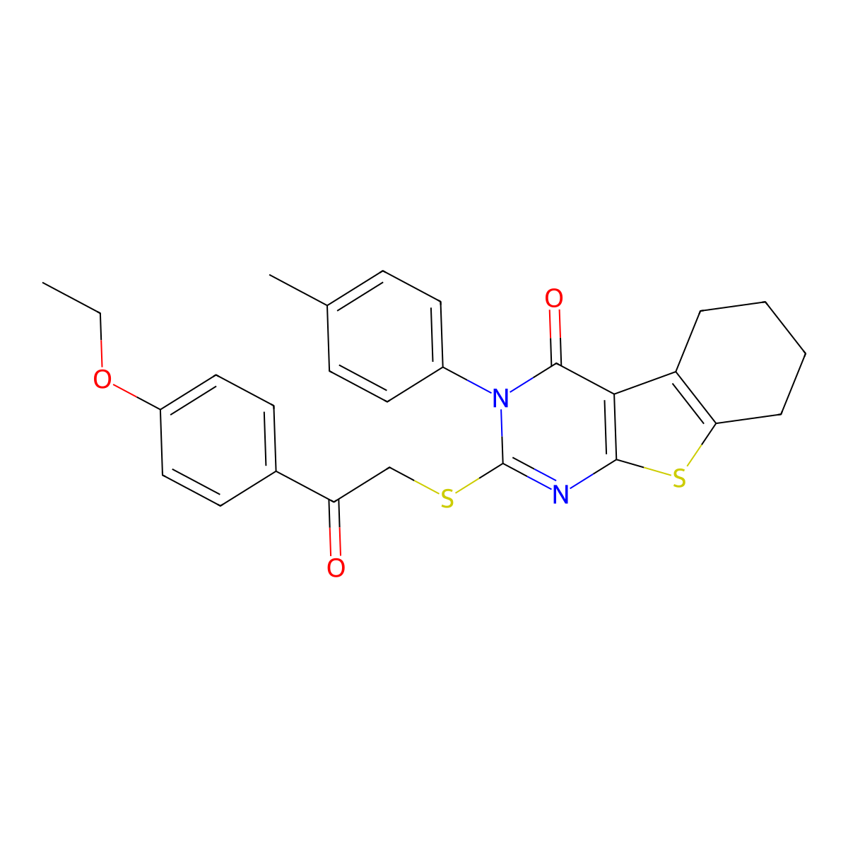 2-{[2-(4-Ethoxyphenyl)-2-oxoethyl]sulfanyl}-3-(4-methylphenyl)-5,6,7,8-tetrahydro[1]benzothieno[2,3-D]pyrimidin-4(3H)-one molecular structure, CAS 499124-12-8