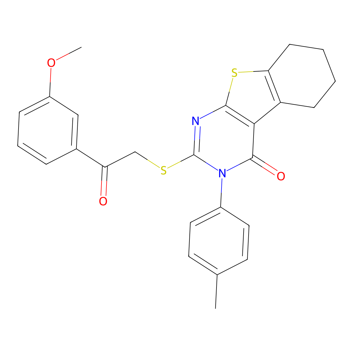 2-{[2-(3-methoxyphenyl)-2-oxoethyl]sulfanyl}-3-(4-methylphenyl)-5,6,7,8-tetrahydro[1]benzothieno[2,3-d]pyrimidin-4(3H)-one molecular structure, CAS 499124-14-0