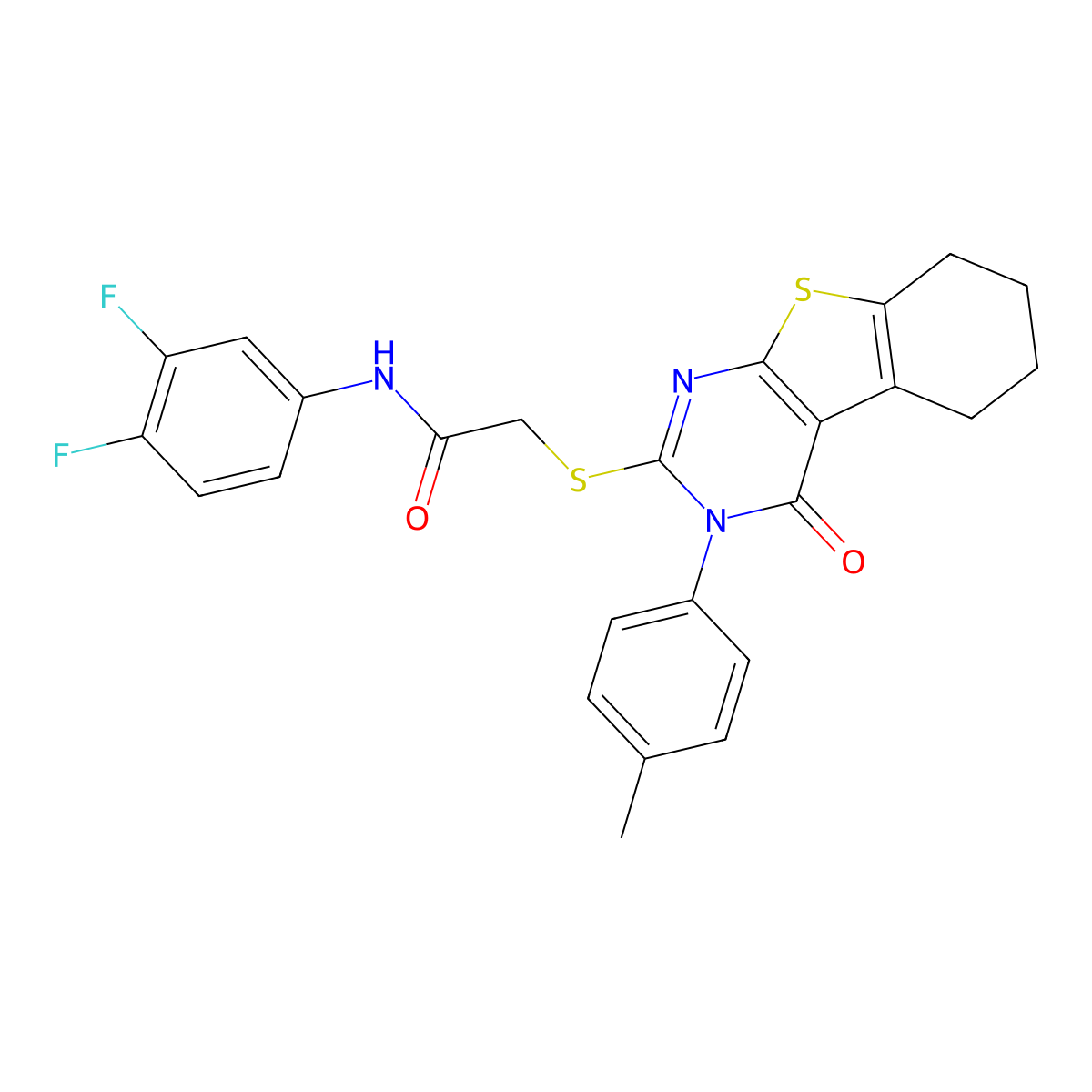 N-(3,4-difluorophenyl)-2-{[3-(4-methylphenyl)-4-oxo-3,4,5,6,7,8-hexahydro[1]benzothieno[2,3-d]pyrimidin-2-yl]sulfanyl}acetamide molecular structure, CAS 499124-25-3