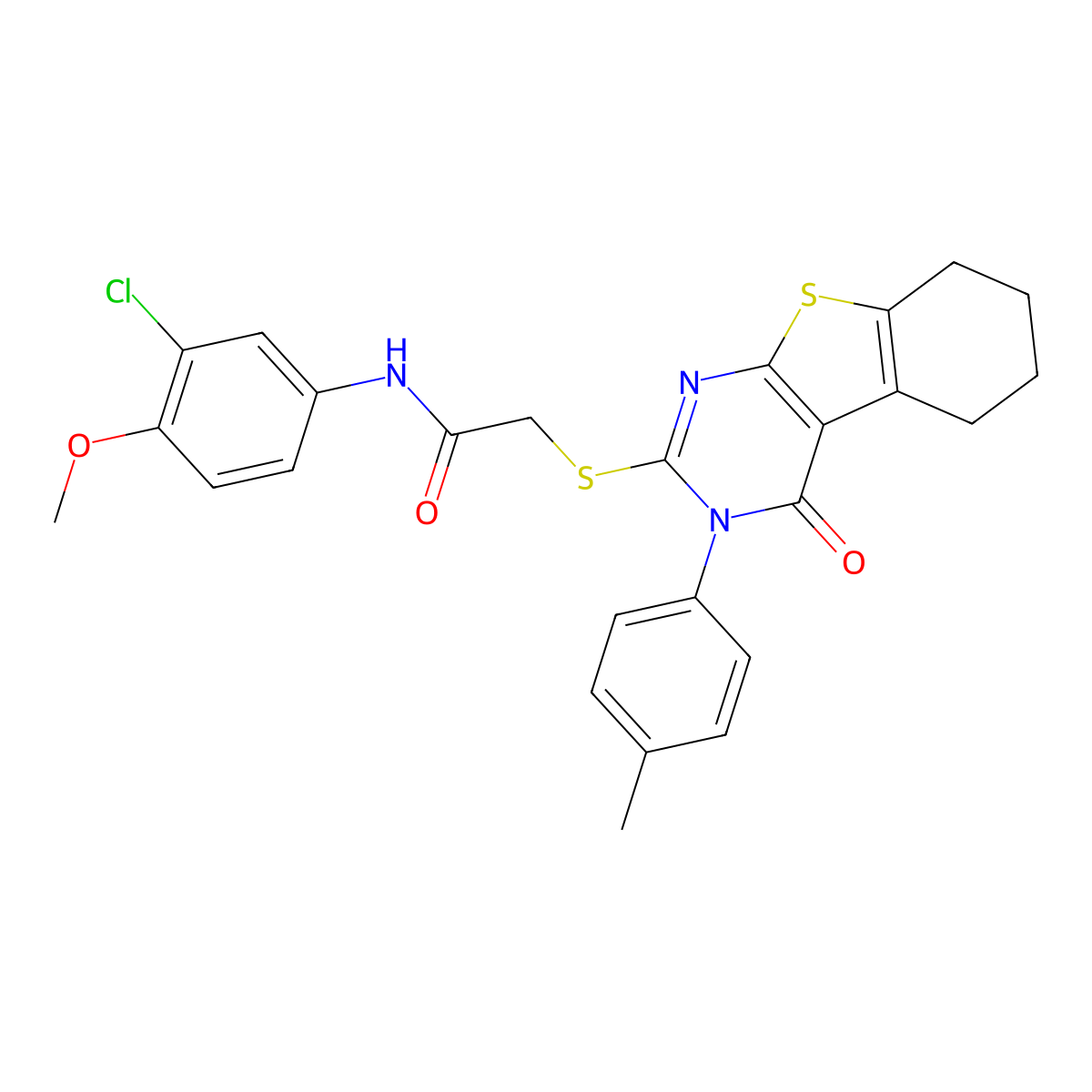 N-(3-chloro-4-methoxyphenyl)-2-{[3-(4-methylphenyl)-4-oxo-3,4,5,6,7,8-hexahydro[1]benzothieno[2,3-d]pyrimidin-2-yl]sulfanyl}acetamide molecular structure, CAS 499124-28-6
