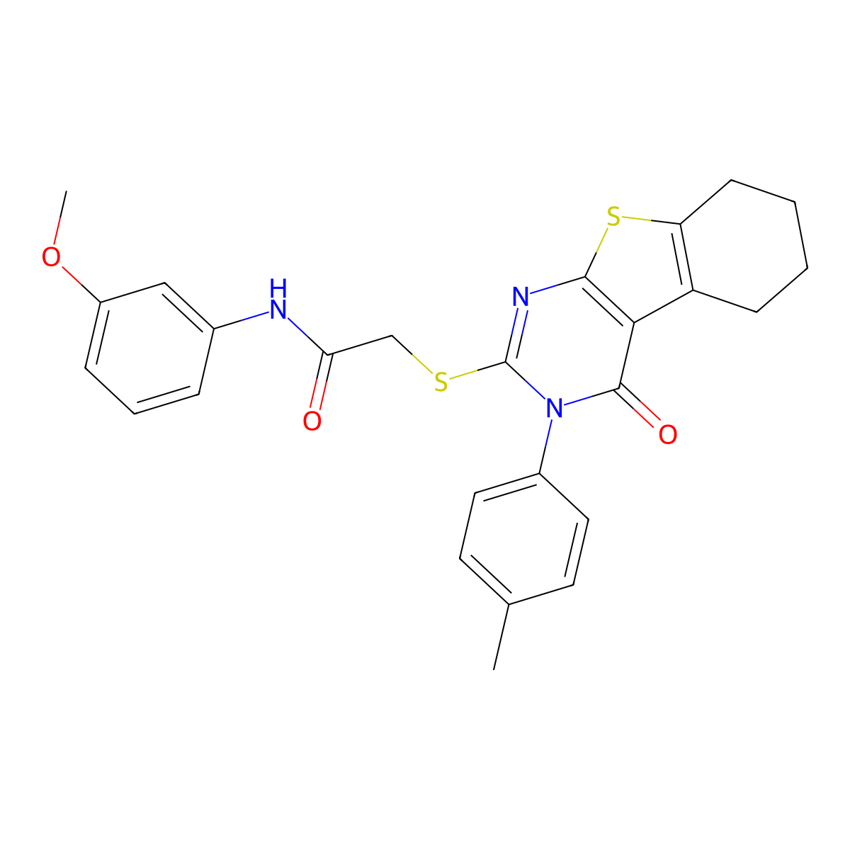 N-(3-methoxyphenyl)-2-{[3-(4-methylphenyl)-4-oxo-3,4,5,6,7,8-hexahydro[1]benzothieno[2,3-d]pyrimidin-2-yl]sulfanyl}acetamide molecular structure, CAS 499124-29-7