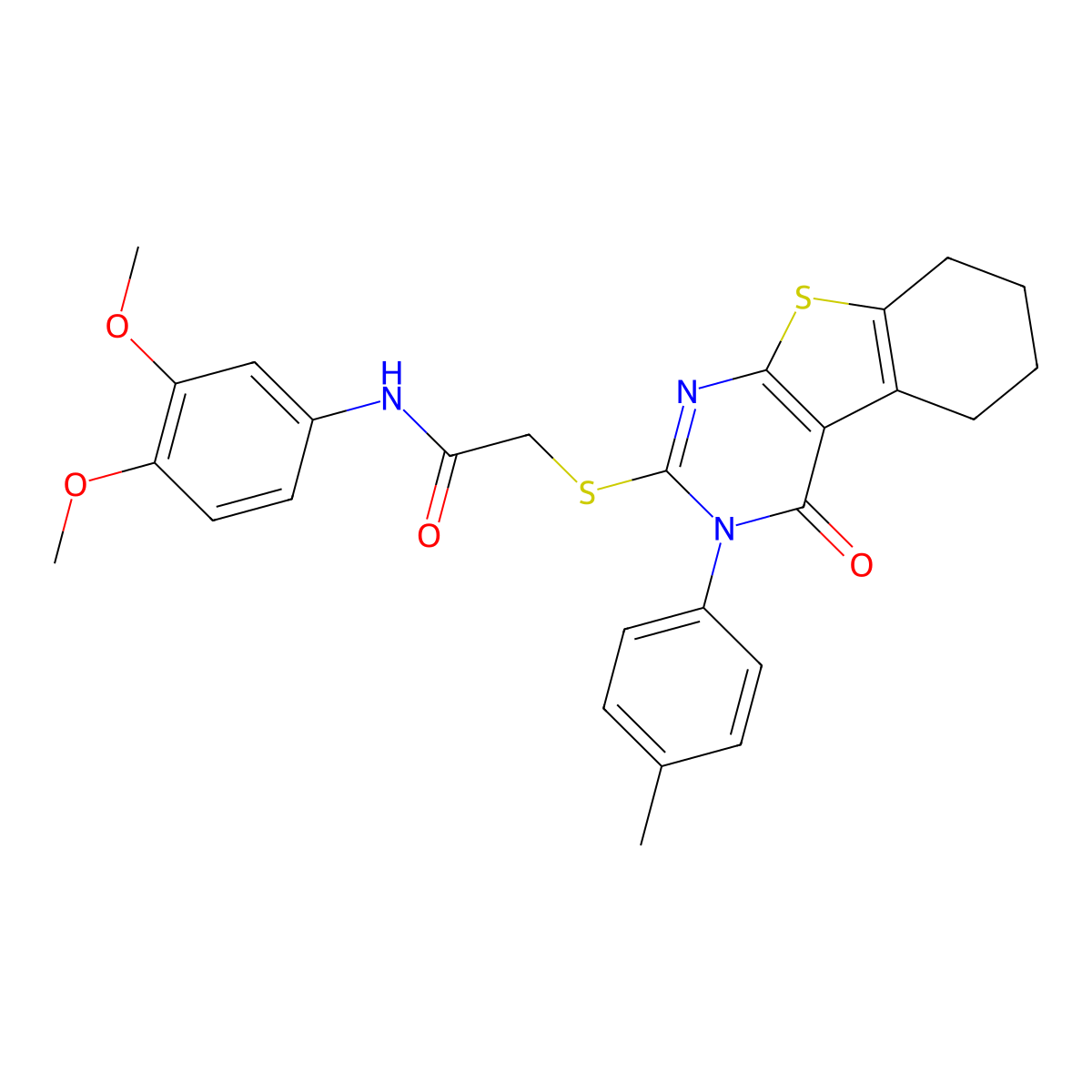 N-(3,4-dimethoxyphenyl)-2-{[3-(4-methylphenyl)-4-oxo-3,4,5,6,7,8-hexahydro[1]benzothieno[2,3-d]pyrimidin-2-yl]sulfanyl}acetamide molecular structure, CAS 499124-31-1