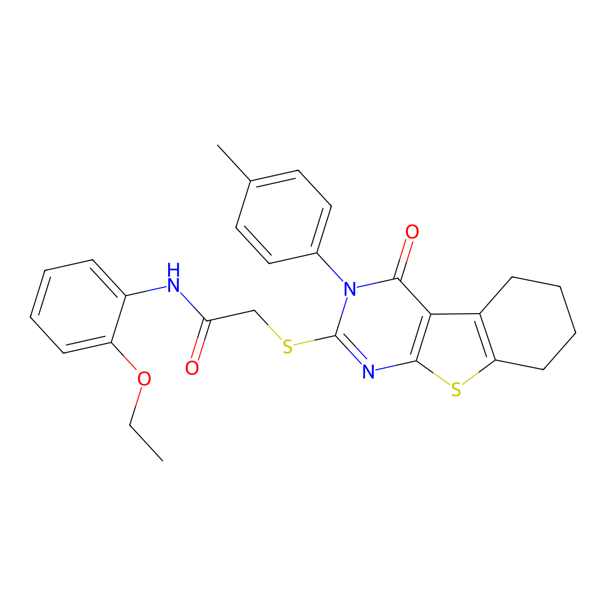 N-(2-ethoxyphenyl)-2-{[3-(4-methylphenyl)-4-oxo-3,4,5,6,7,8-hexahydro[1]benzothieno[2,3-d]pyrimidin-2-yl]sulfanyl}acetamide molecular structure, CAS 499124-33-3