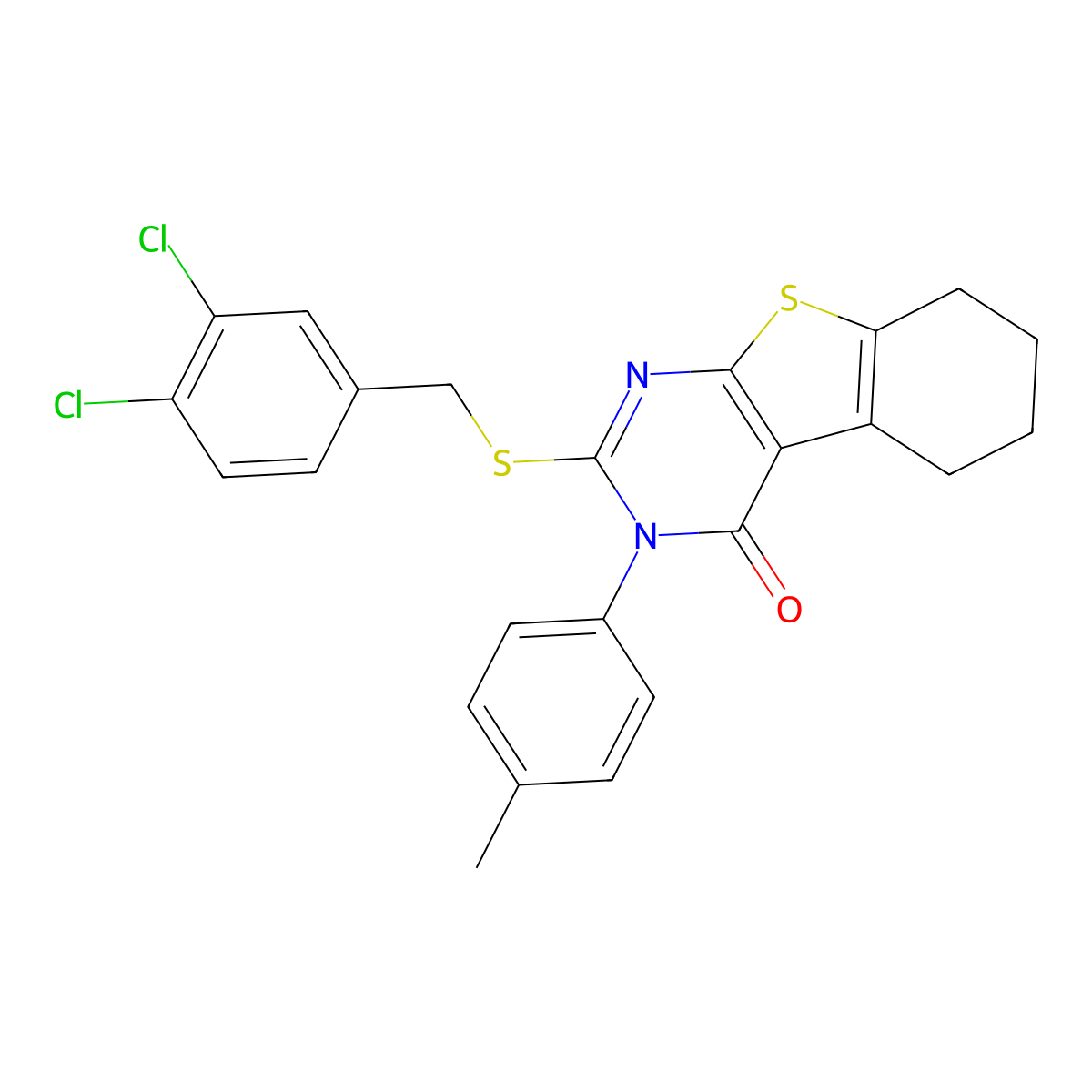 2-[(3,4-dichlorobenzyl)sulfanyl]-3-(4-methylphenyl)-5,6,7,8-tetrahydro[1]benzothieno[2,3-d]pyrimidin-4(3H)-one molecular structure, CAS 499124-36-6