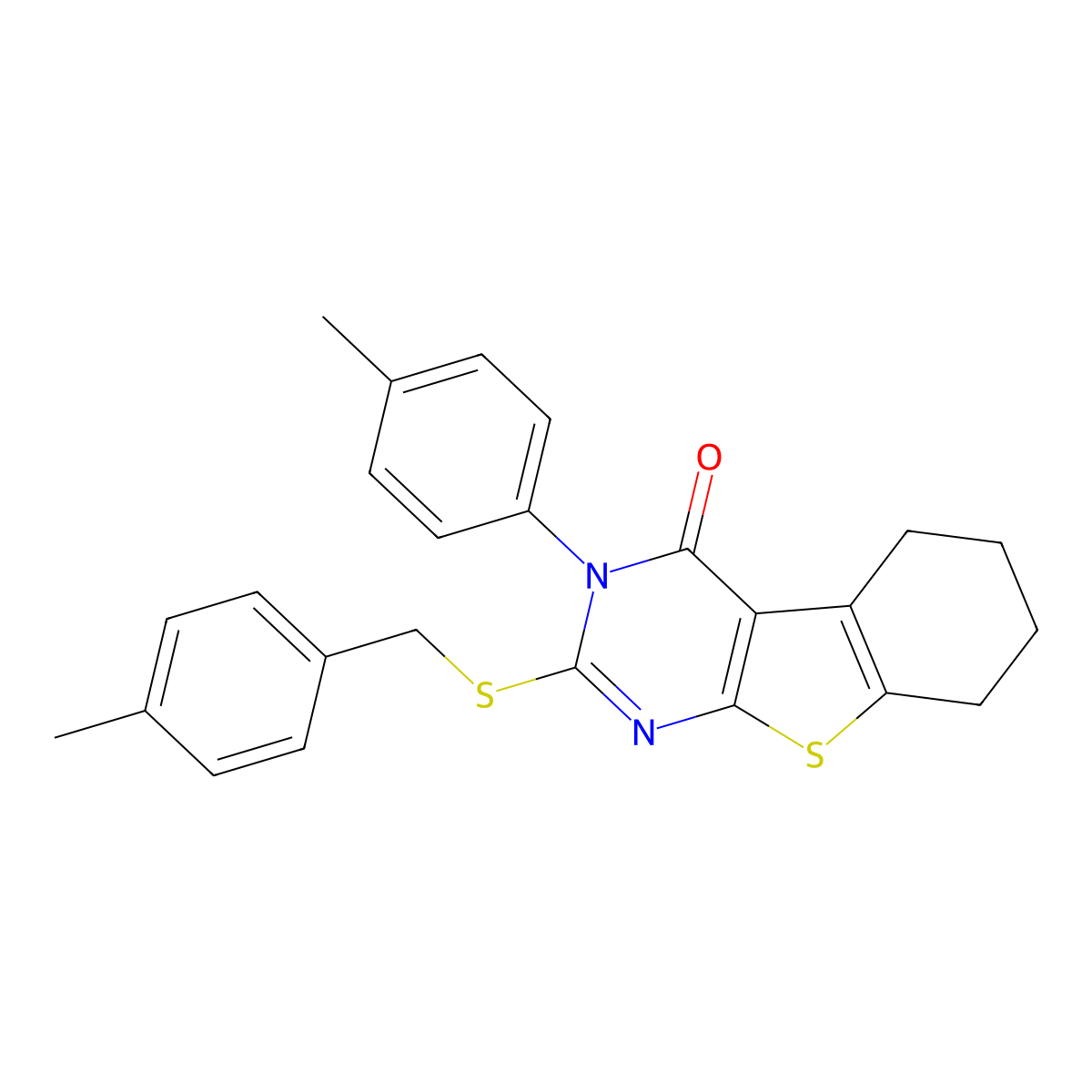 2-((4-Methylbenzyl)sulfanyl)-3-(4-methylphenyl)-5,6,7,8-tetrahydro(1)benzothieno(2,3-D)pyrimidin-4(3H)-one molecular structure, CAS 499124-37-7