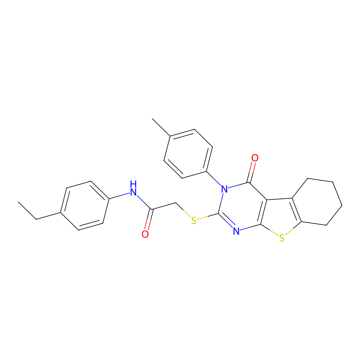 N-(4-Ethylphenyl)-2-{[3-(4-methylphenyl)-4-oxo-3,4,5,6,7,8-hexahydro[1]benzothieno[2,3-D]pyrimidin-2-YL]sulfanyl}acetamide molecular structure, CAS 499124-39-9