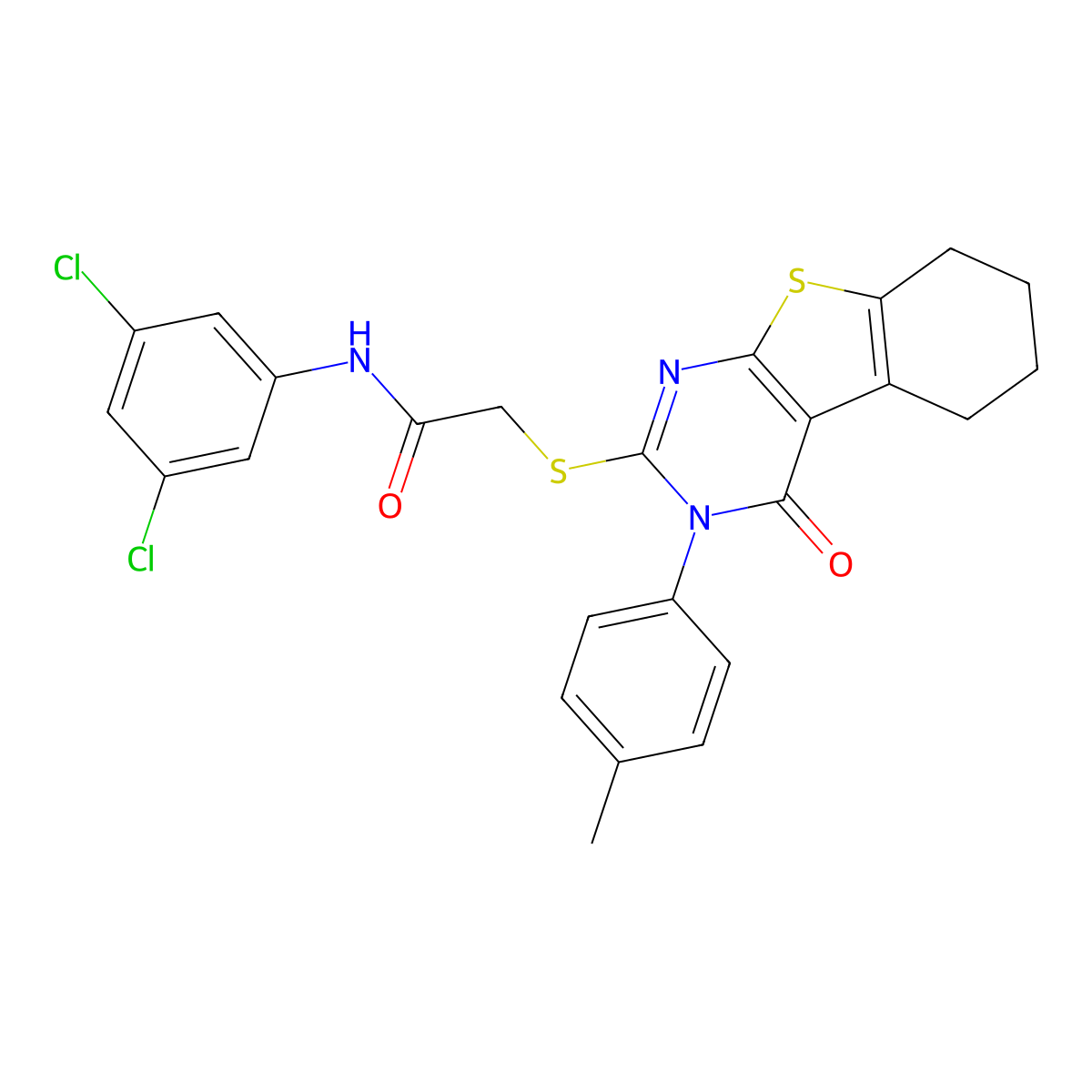 N-(3,5-dichlorophenyl)-2-{[3-(4-methylphenyl)-4-oxo-3,4,5,6,7,8-hexahydro[1]benzothieno[2,3-d]pyrimidin-2-yl]sulfanyl}acetamide molecular structure, CAS 499124-40-2