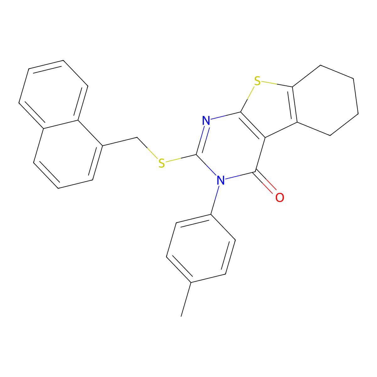 3-(4-methylphenyl)-2-[(naphthalen-1-ylmethyl)sulfanyl]-5,6,7,8-tetrahydro[1]benzothieno[2,3-d]pyrimidin-4(3H)-one molecular structure, CAS 499124-41-3