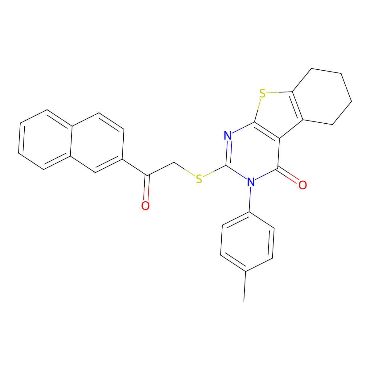 3-(4-methylphenyl)-2-{[2-(2-naphthyl)-2-oxoethyl]sulfanyl}-5,6,7,8-tetrahydro[1]benzothieno[2,3-d]pyrimidin-4(3H)-one molecular structure, CAS 499124-42-4