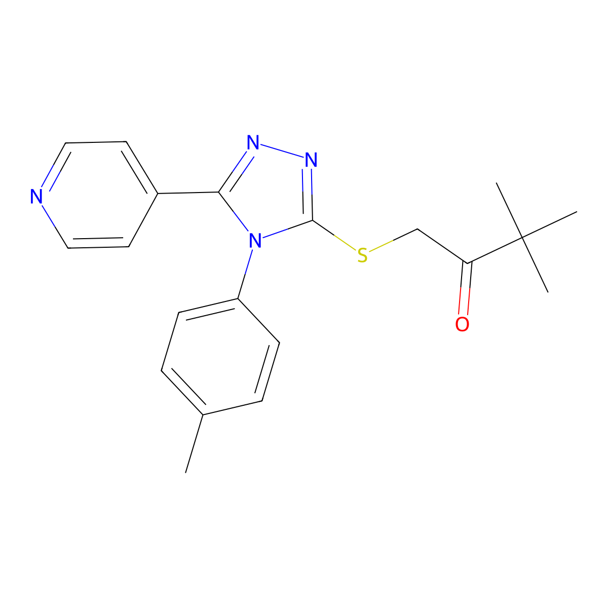 3,3-dimethyl-1-{[4-(4-methylphenyl)-5-(pyridin-4-yl)-4H-1,2,4-triazol-3-yl]sulfanyl}butan-2-one molecular structure, CAS 499124-44-6