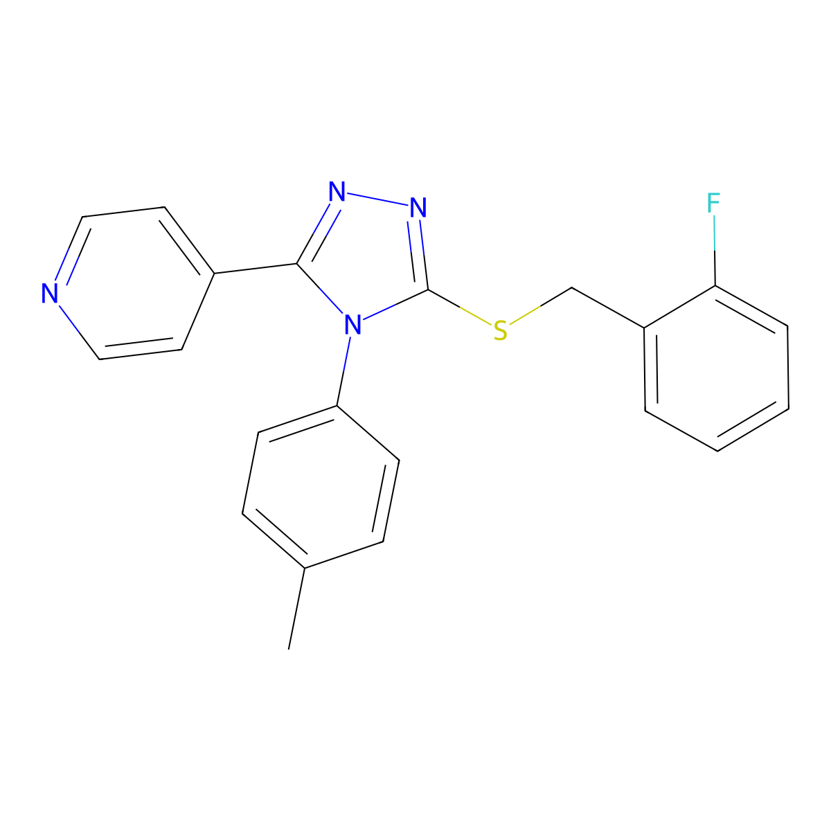3-[(2-Fluorophenyl)methylthio]-4-(4-methylphenyl)-5-(4-pyridyl)-1,2,4-triazole molecular structure, CAS 499124-46-8