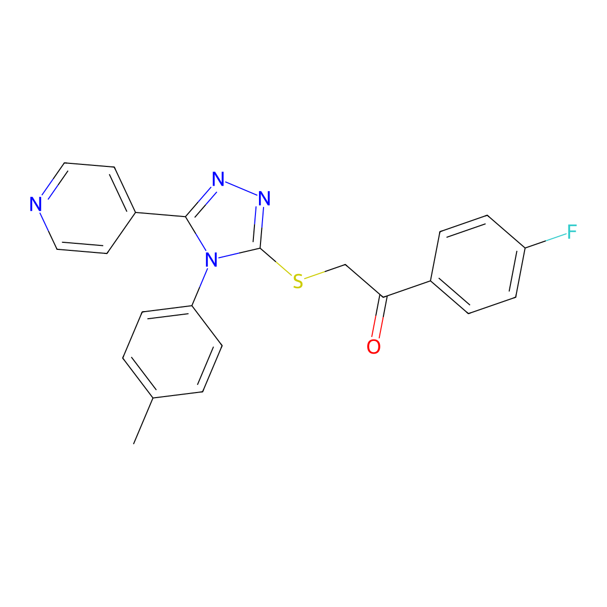 1-(4-fluorophenyl)-2-{[4-(4-methylphenyl)-5-(pyridin-4-yl)-4H-1,2,4-triazol-3-yl]sulfanyl}ethanone molecular structure, CAS 499124-48-0