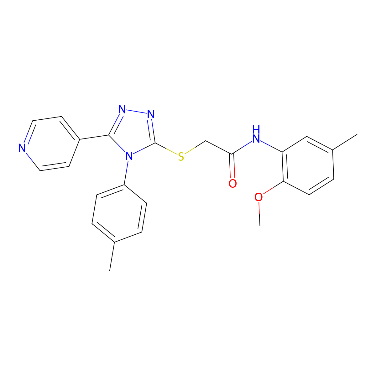 N-(2-methoxy-5-methylphenyl)-2-{[4-(4-methylphenyl)-5-(pyridin-4-yl)-4H-1,2,4-triazol-3-yl]sulfanyl}acetamide molecular structure, CAS 499124-58-2