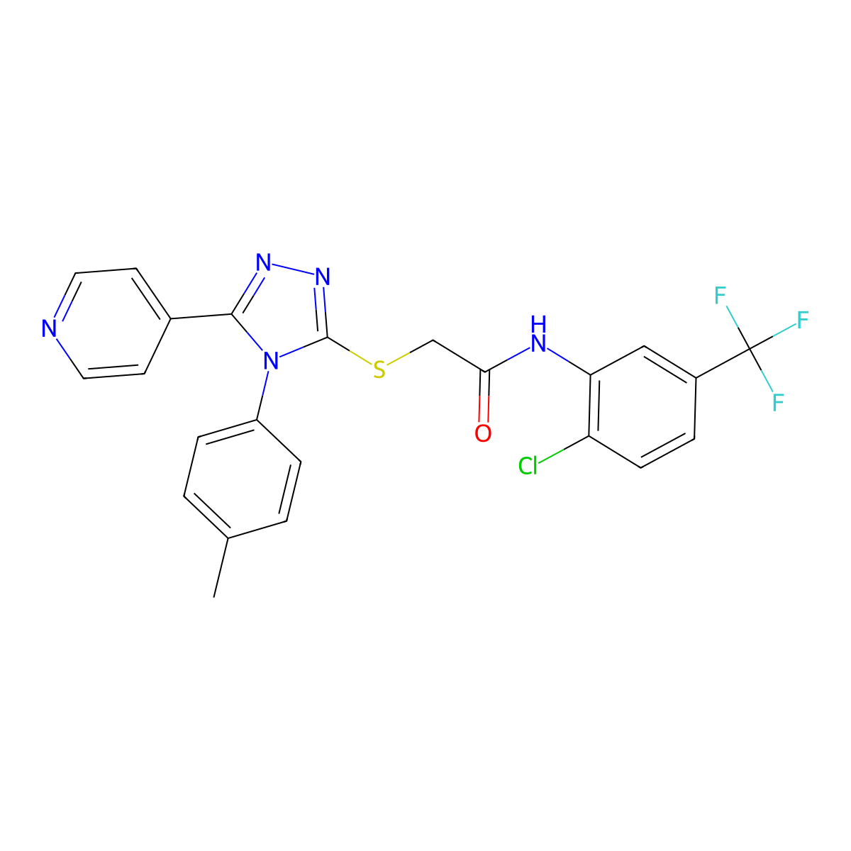 N-[2-chloro-5-(trifluoromethyl)phenyl]-2-{[4-(4-methylphenyl)-5-(pyridin-4-yl)-4H-1,2,4-triazol-3-yl]sulfanyl}acetamide molecular structure, CAS 499124-59-3