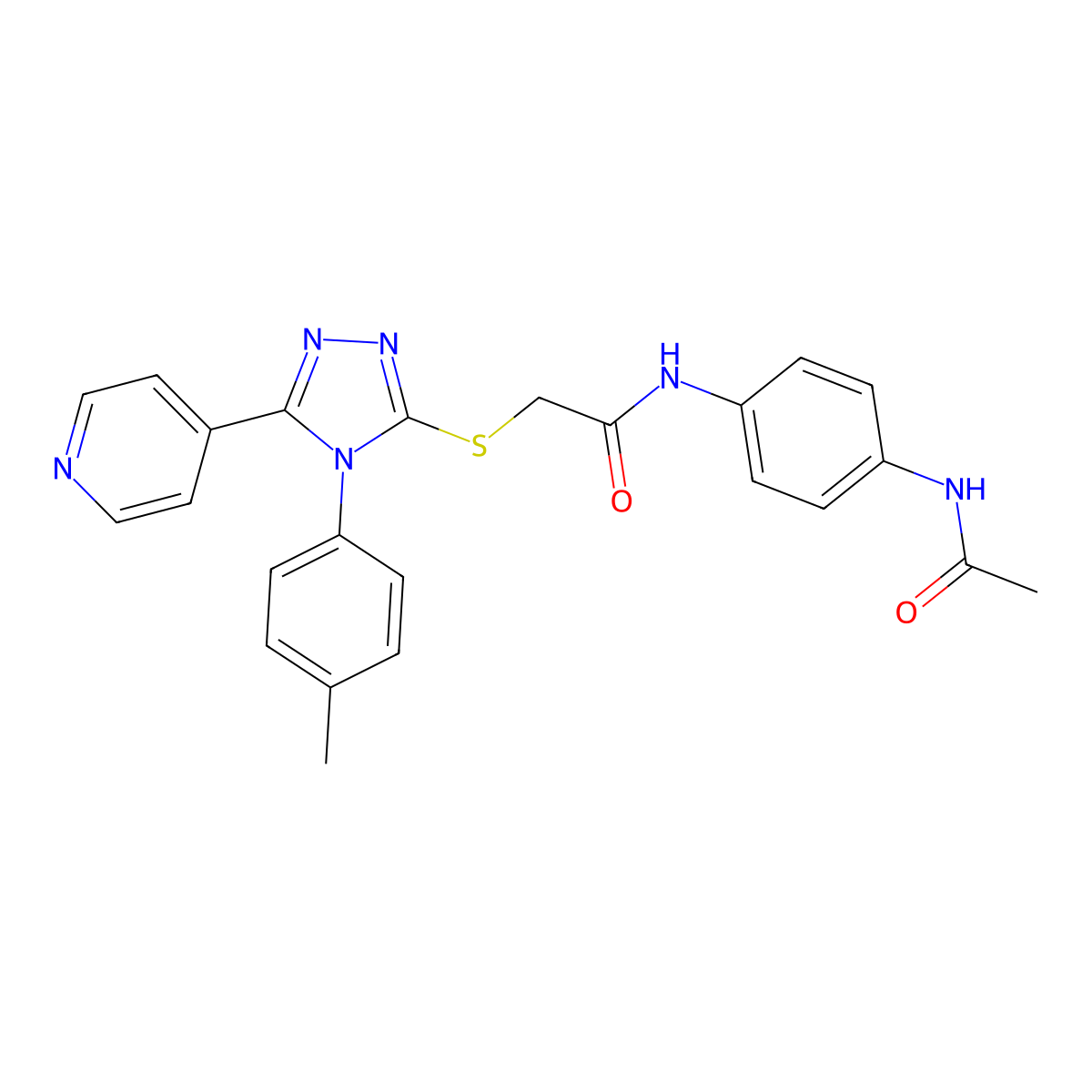 N-[4-(acetylamino)phenyl]-2-{[4-(4-methylphenyl)-5-(pyridin-4-yl)-4H-1,2,4-triazol-3-yl]sulfanyl}acetamide molecular structure, CAS 499124-60-6