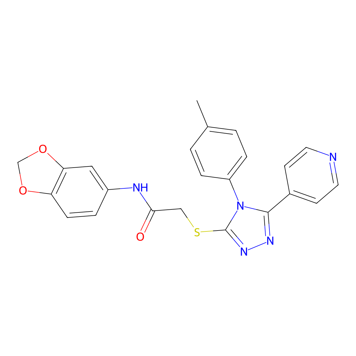 N-(1,3-benzodioxol-5-yl)-2-{[4-(4-methylphenyl)-5-(pyridin-4-yl)-4H-1,2,4-triazol-3-yl]sulfanyl}acetamide molecular structure, CAS 499124-62-8