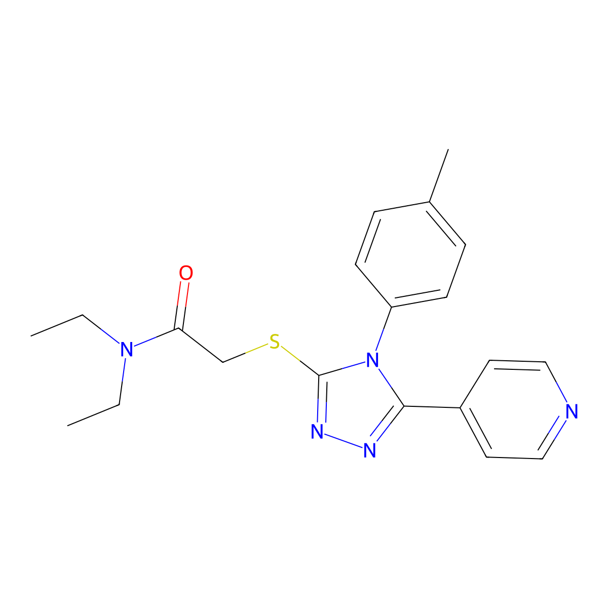 N,N-diethyl-2-[[4-(4-methylphenyl)-5-pyridin-4-yl-1,2,4-triazol-3-yl]sulfanyl]acetamide molecular structure, CAS 499124-75-3