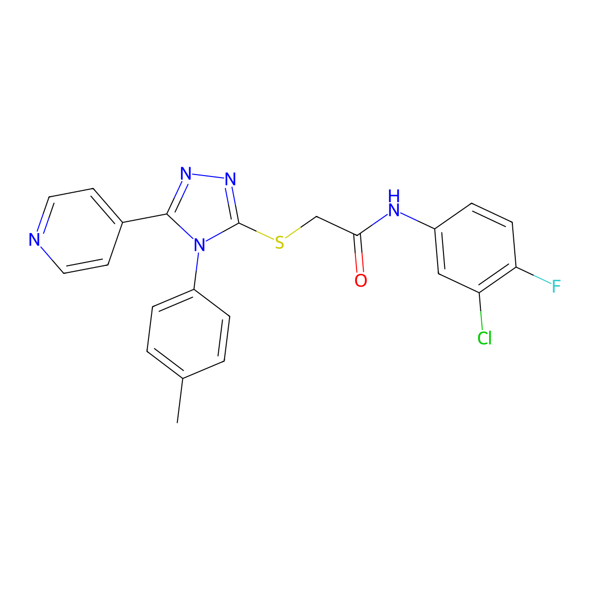 N-(3-chloro-4-fluorophenyl)-2-{[4-(4-methylphenyl)-5-(pyridin-4-yl)-4H-1,2,4-triazol-3-yl]sulfanyl}acetamide molecular structure, CAS 499124-76-4