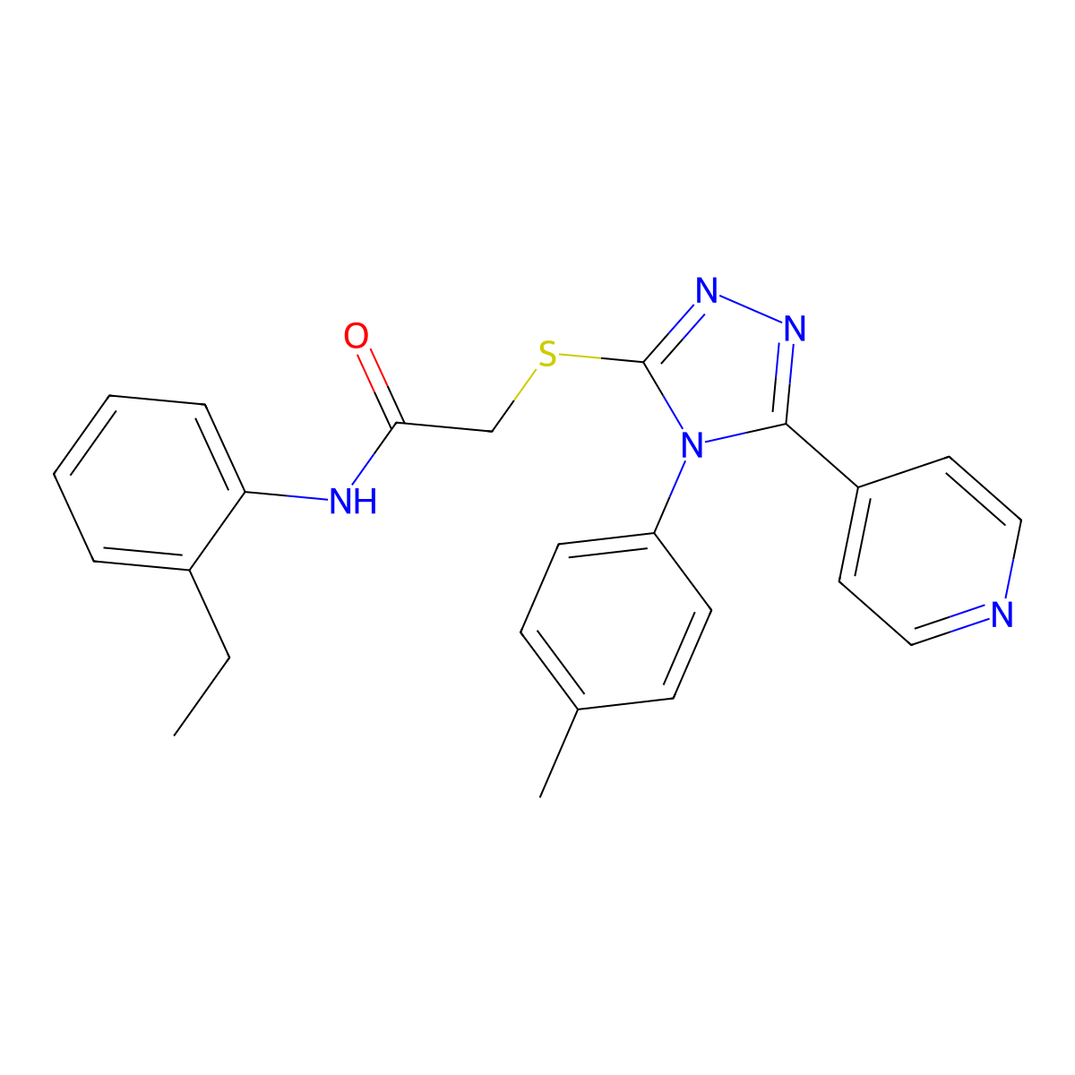 N-(2-ethylphenyl)-2-{[4-(4-methylphenyl)-5-(pyridin-4-yl)-4H-1,2,4-triazol-3-yl]sulfanyl}acetamide molecular structure, CAS 499124-77-5