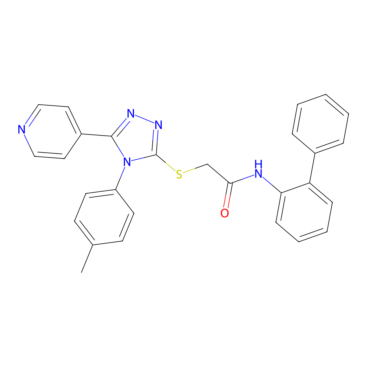 N-(biphenyl-2-yl)-2-{[4-(4-methylphenyl)-5-(pyridin-4-yl)-4H-1,2,4-triazol-3-yl]sulfanyl}acetamide molecular structure, CAS 499124-85-5
