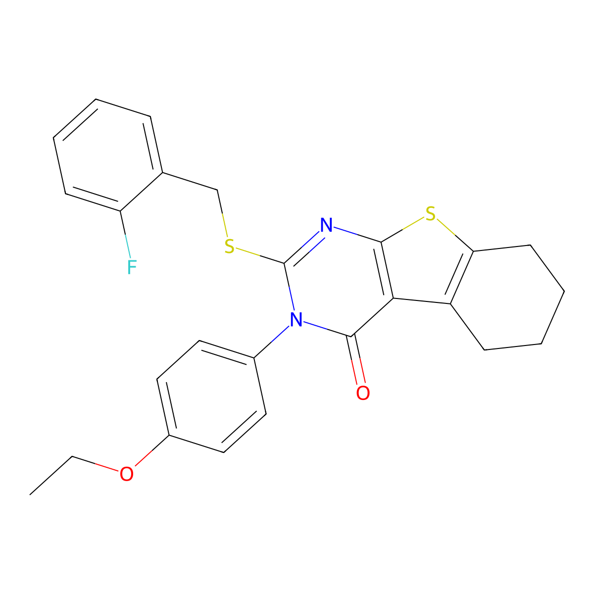 3-(4-ethoxyphenyl)-2-[(2-fluorobenzyl)sulfanyl]-5,6,7,8-tetrahydro[1]benzothieno[2,3-d]pyrimidin-4(3H)-one molecular structure, CAS 499125-31-4