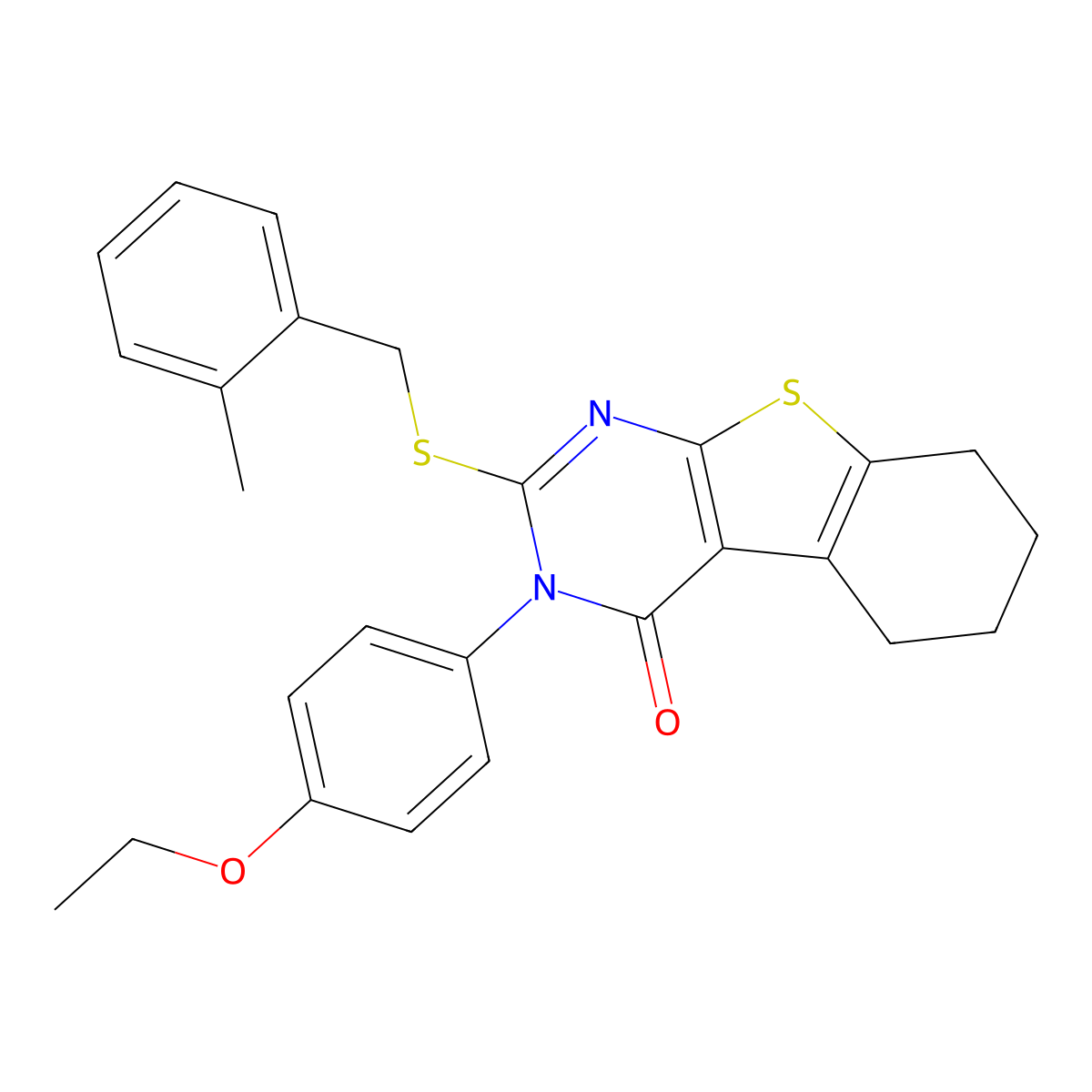 3-(4-ethoxyphenyl)-2-[(2-methylbenzyl)sulfanyl]-5,6,7,8-tetrahydro[1]benzothieno[2,3-d]pyrimidin-4(3H)-one molecular structure, CAS 499125-34-7