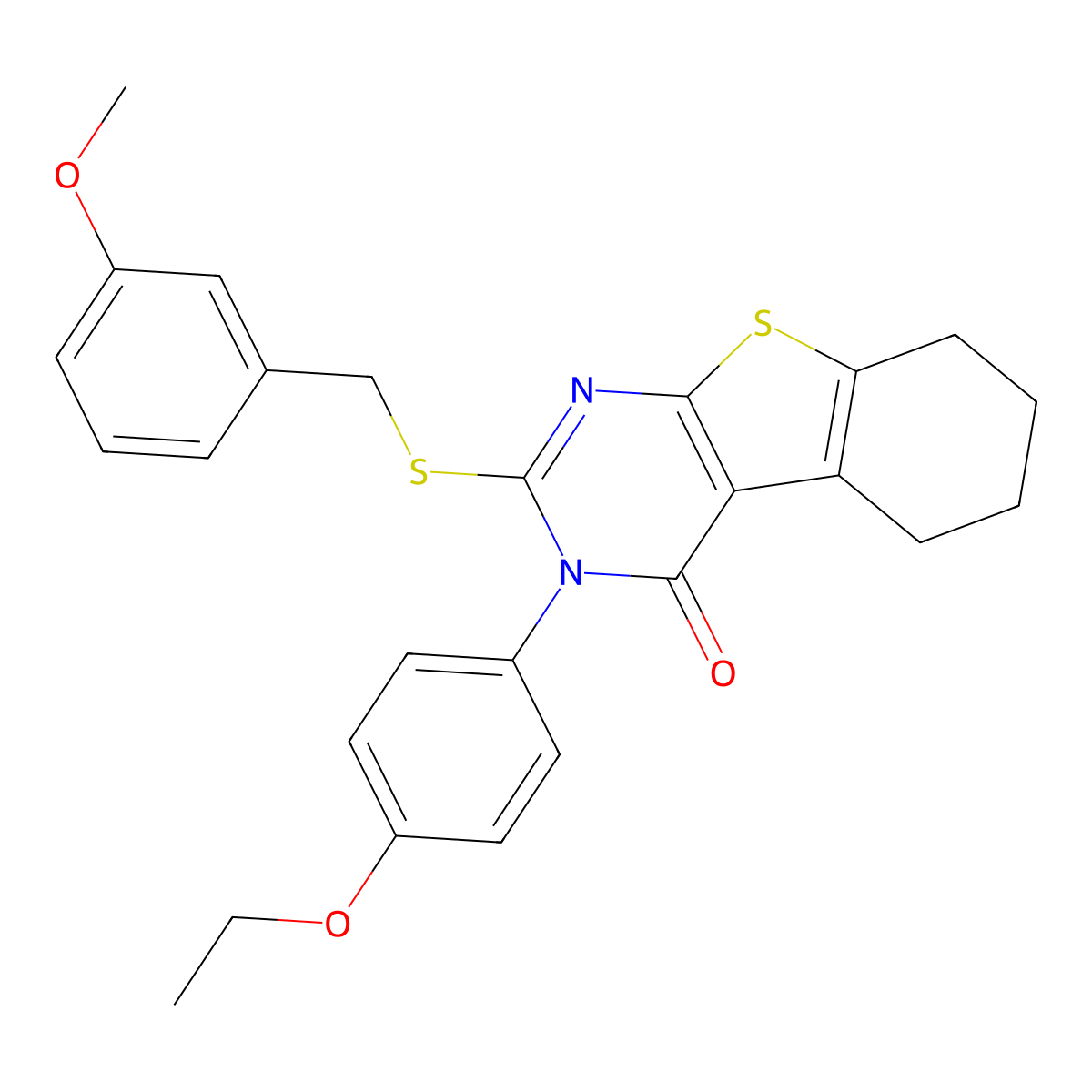 3-(4-ethoxyphenyl)-2-[(3-methoxybenzyl)sulfanyl]-5,6,7,8-tetrahydro[1]benzothieno[2,3-d]pyrimidin-4(3H)-one molecular structure, CAS 499125-35-8