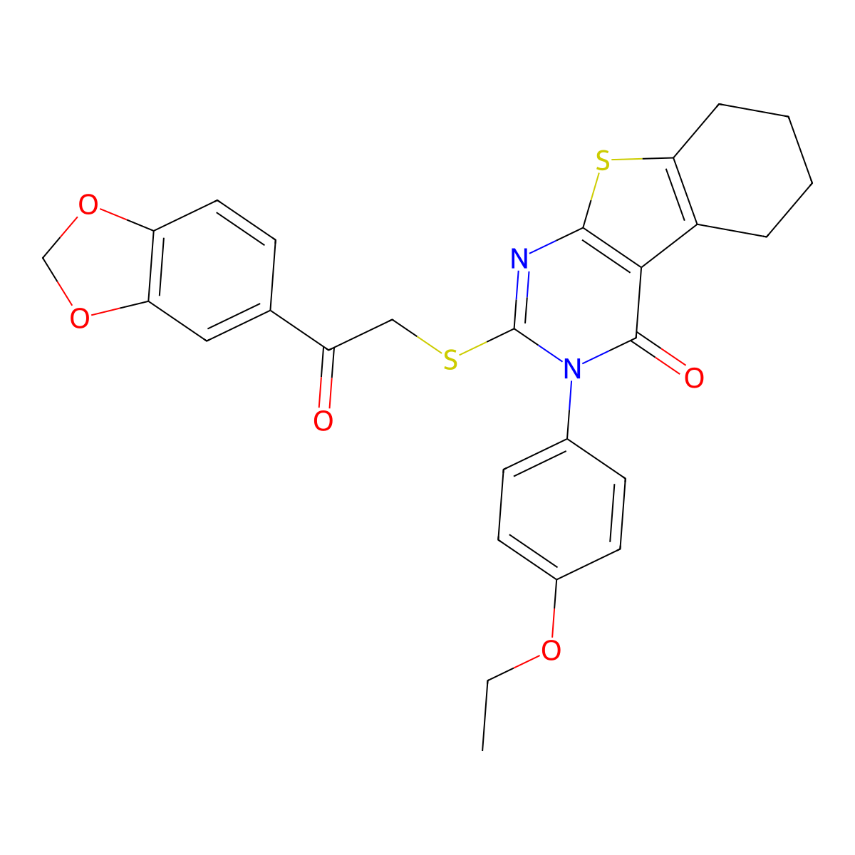 2-{[2-(1,3-benzodioxol-5-yl)-2-oxoethyl]sulfanyl}-3-(4-ethoxyphenyl)-5,6,7,8-tetrahydro[1]benzothieno[2,3-d]pyrimidin-4(3H)-one molecular structure, CAS 499125-37-0