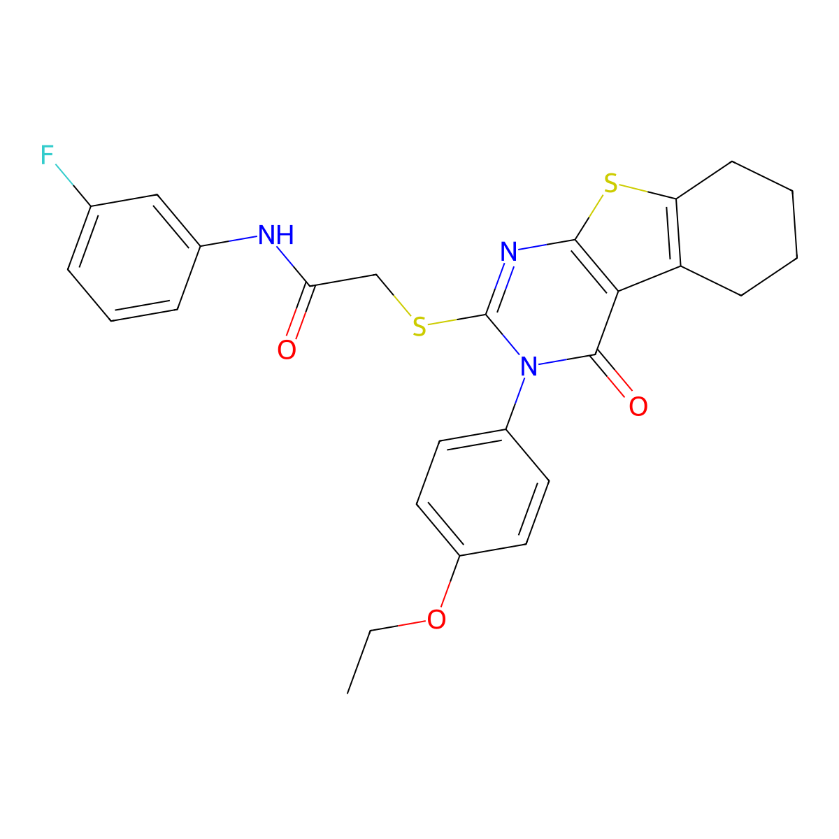 2-{[3-(4-ethoxyphenyl)-4-oxo-3,4,5,6,7,8-hexahydro[1]benzothieno[2,3-d]pyrimidin-2-yl]sulfanyl}-N-(3-fluorophenyl)acetamide molecular structure, CAS 499125-39-2