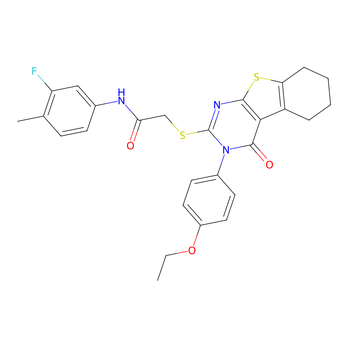 2-{[3-(4-ethoxyphenyl)-4-oxo-3,4,5,6,7,8-hexahydro[1]benzothieno[2,3-d]pyrimidin-2-yl]sulfanyl}-N-(3-fluoro-4-methylphenyl)acetamide molecular structure, CAS 499125-40-5
