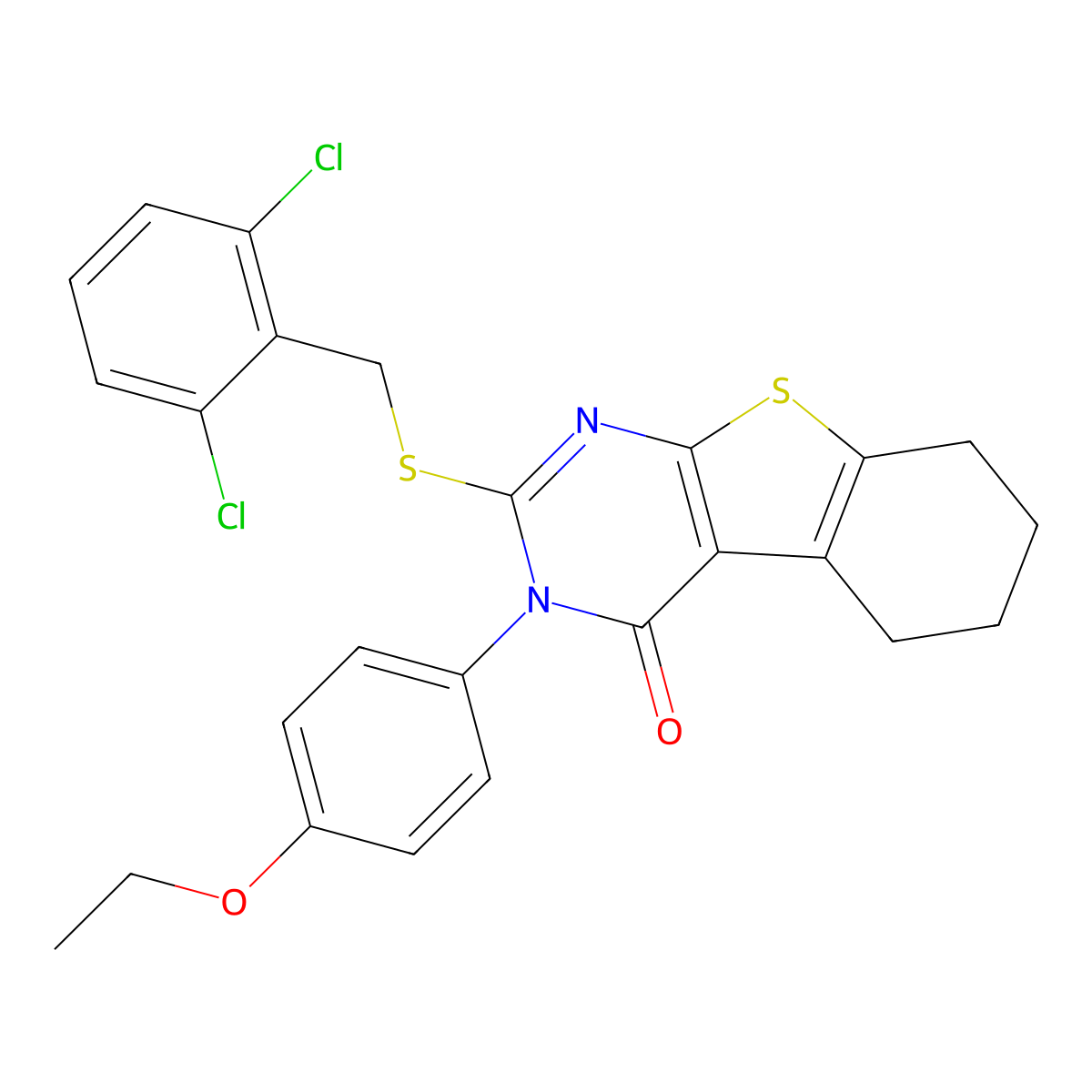 2-[(2,6-dichlorobenzyl)sulfanyl]-3-(4-ethoxyphenyl)-5,6,7,8-tetrahydro[1]benzothieno[2,3-d]pyrimidin-4(3H)-one molecular structure, CAS 499125-45-0
