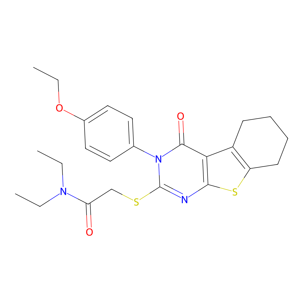 2-{[3-(4-ethoxyphenyl)-4-oxo-3,4,5,6,7,8-hexahydro[1]benzothieno[2,3-d]pyrimidin-2-yl]sulfanyl}-N,N-diethylacetamide molecular structure, CAS 499125-46-1