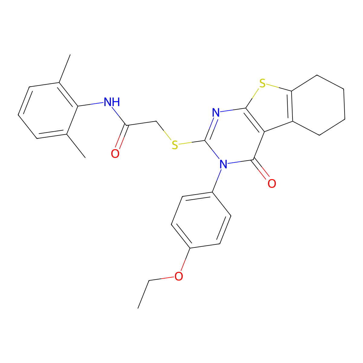 N-(2,6-dimethylphenyl)-2-{[3-(4-ethoxyphenyl)-4-oxo-3,4,5,6,7,8-hexahydro[1]benzothieno[2,3-d]pyrimidin-2-yl]sulfanyl}acetamide molecular structure, CAS 499125-49-4