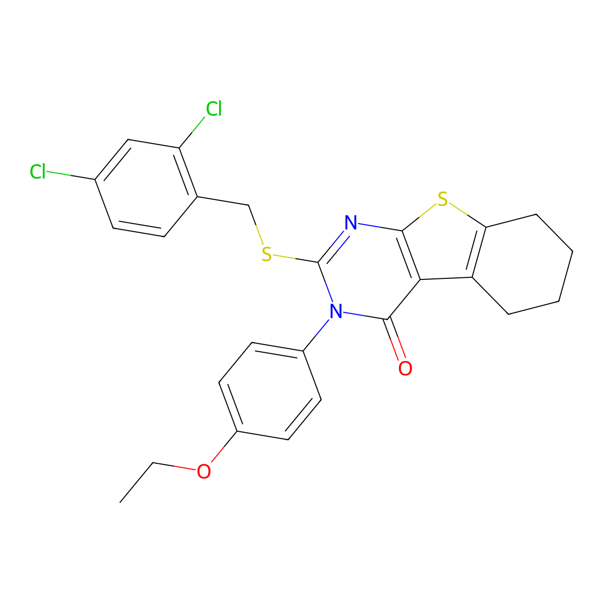 2-[(2,4-dichlorobenzyl)sulfanyl]-3-(4-ethoxyphenyl)-5,6,7,8-tetrahydro[1]benzothieno[2,3-d]pyrimidin-4(3H)-one molecular structure, CAS 499125-51-8