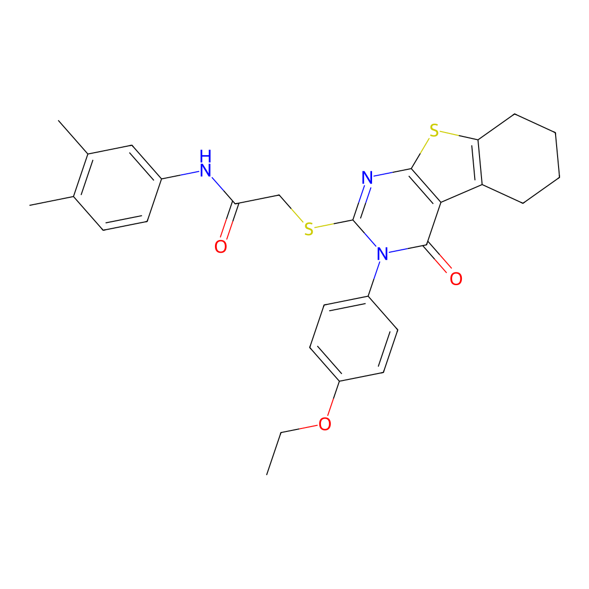 N-(3,4-dimethylphenyl)-2-{[3-(4-ethoxyphenyl)-4-oxo-3,4,5,6,7,8-hexahydro[1]benzothieno[2,3-d]pyrimidin-2-yl]sulfanyl}acetamide molecular structure, CAS 499125-52-9